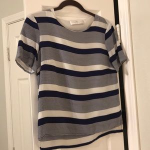Stripe Silk Short Sleeve Top Small